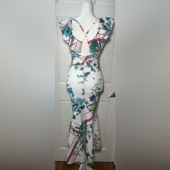 ASOS Floral Scuba Midi Dress Ruffle Mermaid Size 0 - Picture 5 of 8